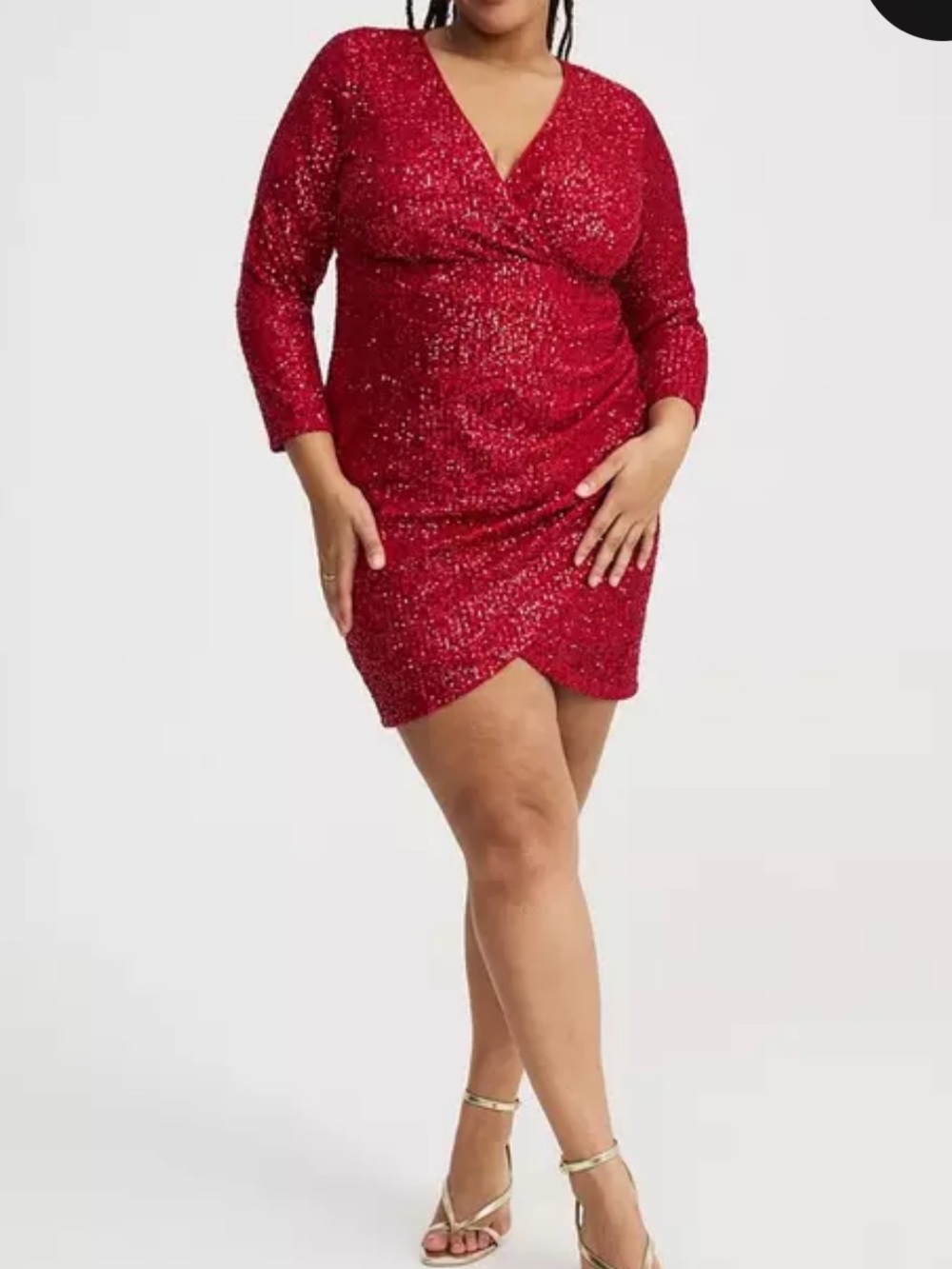 Torrid Red Sequin Mesh Surplice Wrap Mini Dress Size 1X 1
